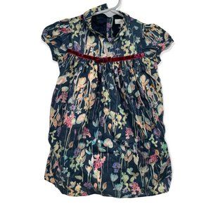 Marie Chantal Baby Girl Floral Blue Dress Fancy Party Velour Bow 12M 12 Months